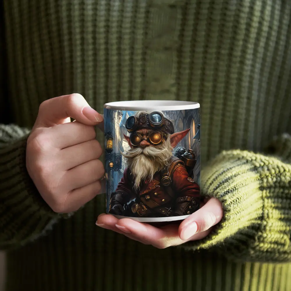 Steampunk Gnome In Dark Fantasy City – Mugs