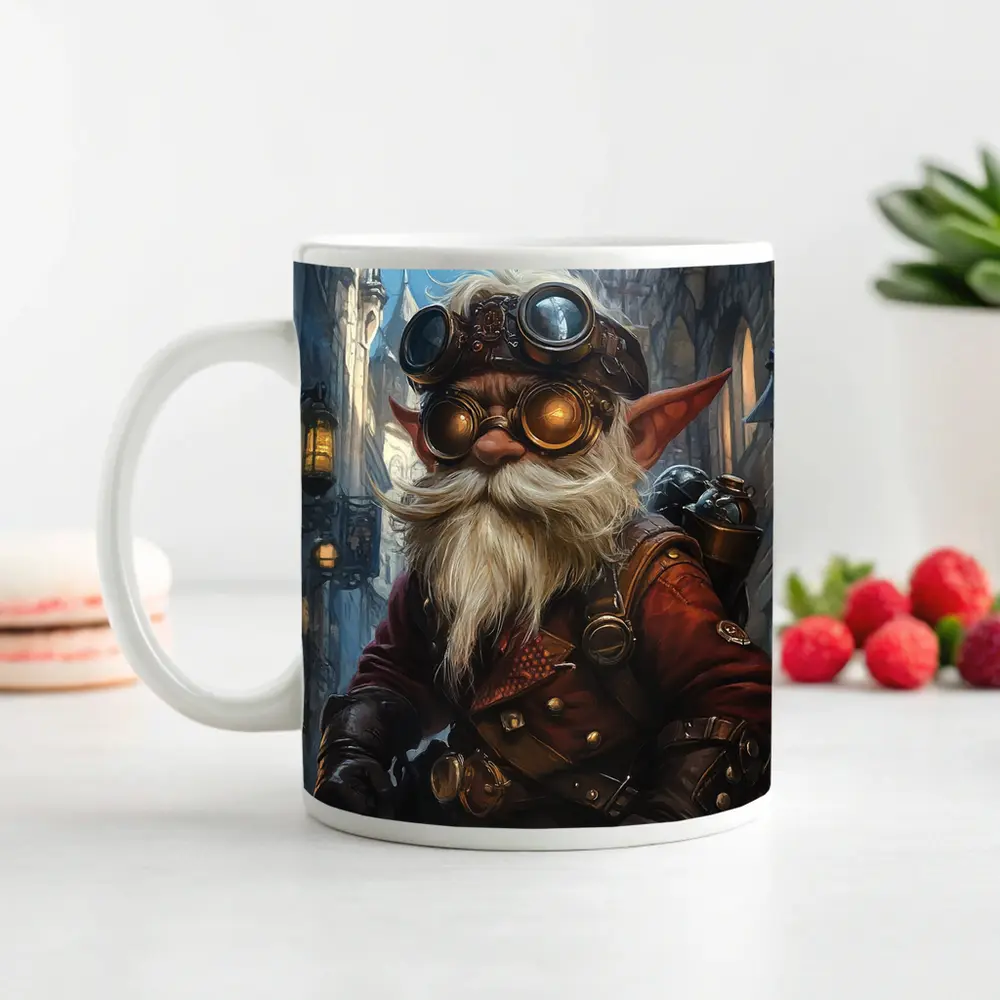Steampunk Gnome In Dark Fantasy City – Mugs