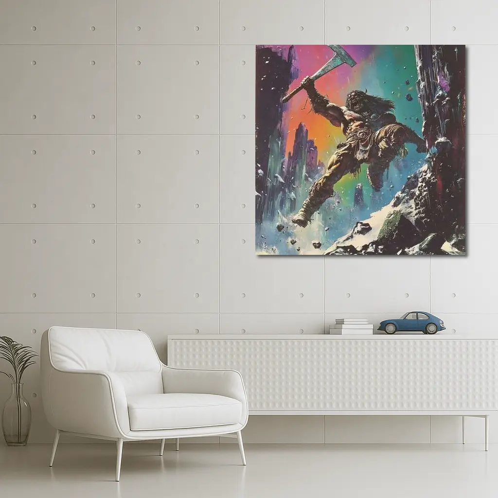Barbarian Warrior Axe Colorful Fantasy Ruins – Wall Art