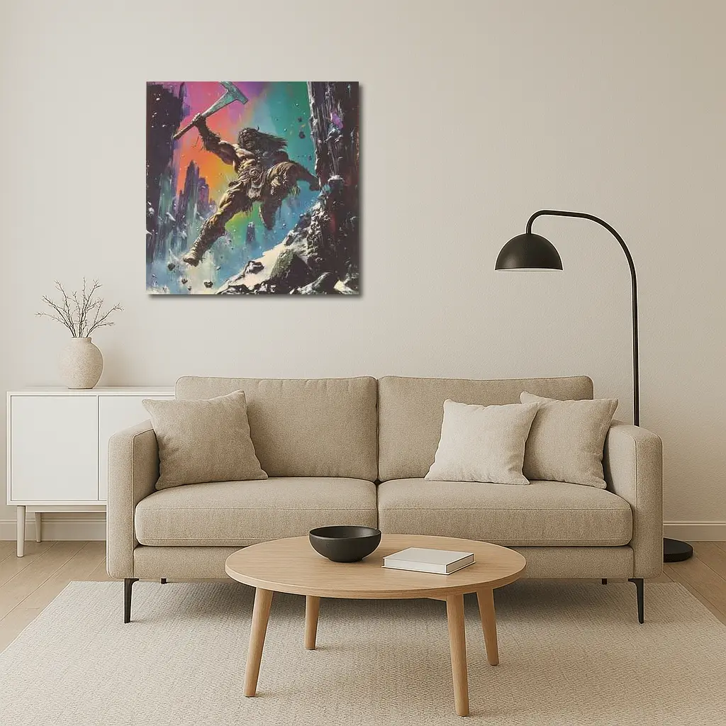 Barbarian Warrior Axe Colorful Fantasy Ruins – Wall Art
