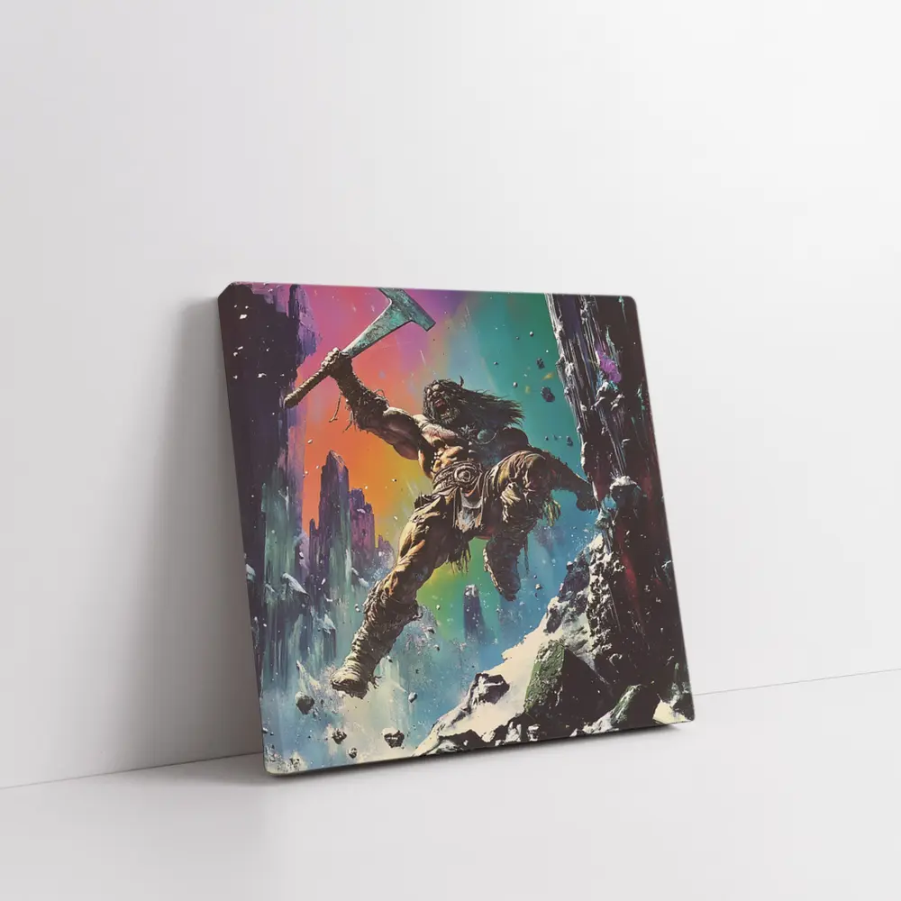 Barbarian Warrior Axe Colorful Fantasy Ruins – Wall Art
