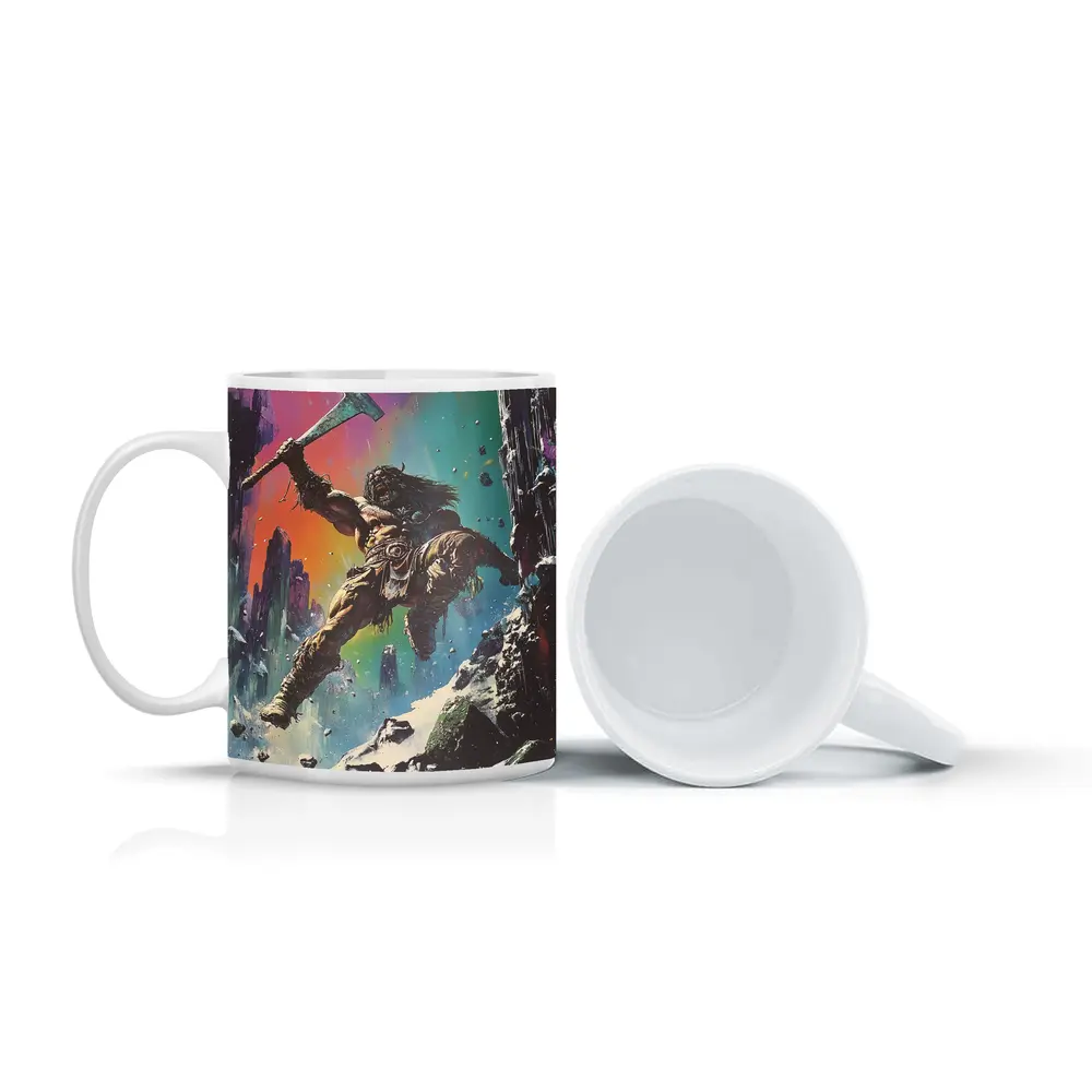Barbarian Warrior Axe Colorful Fantasy Ruins – Mugs