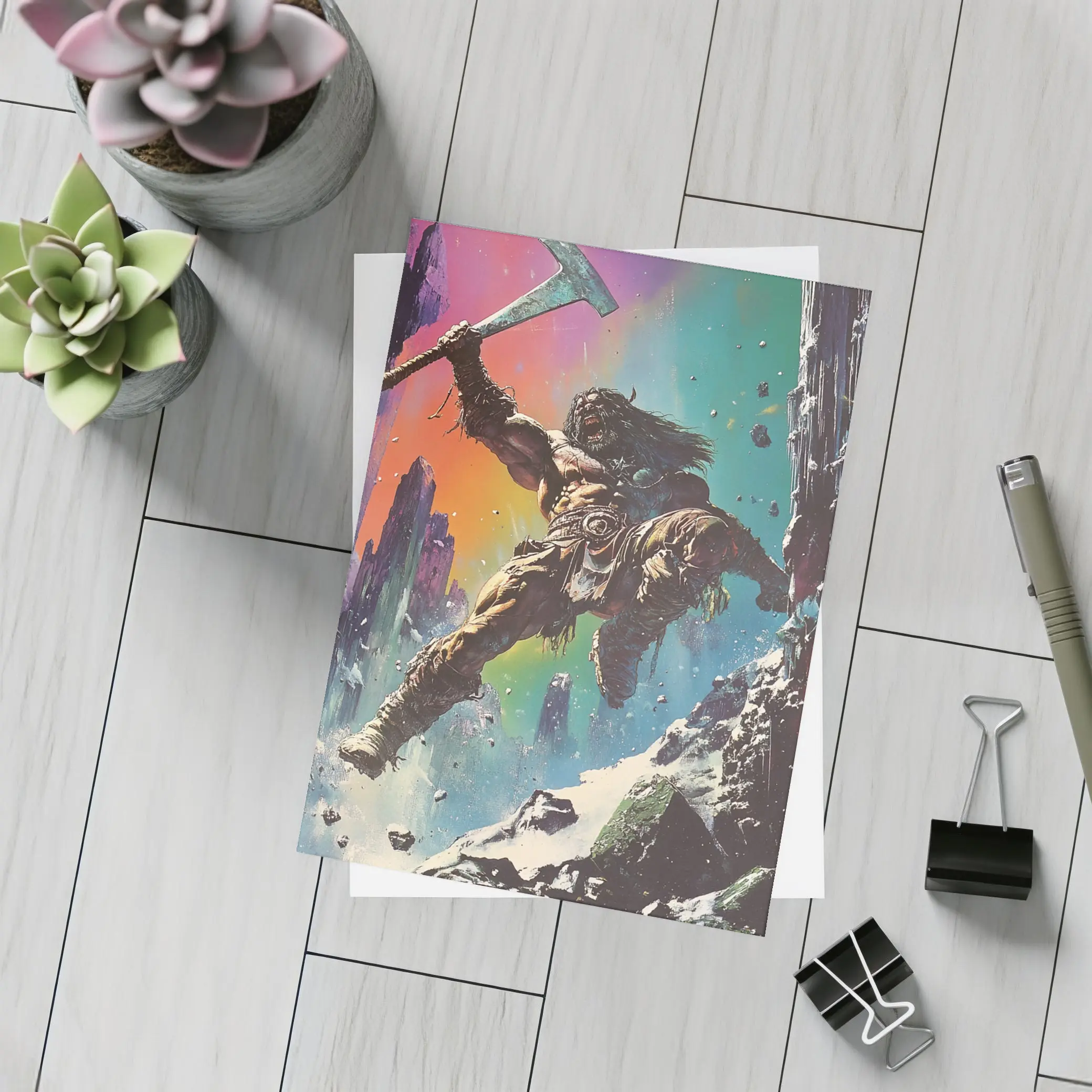Barbarian Warrior Axe Colorful Fantasy Ruins – Postcards