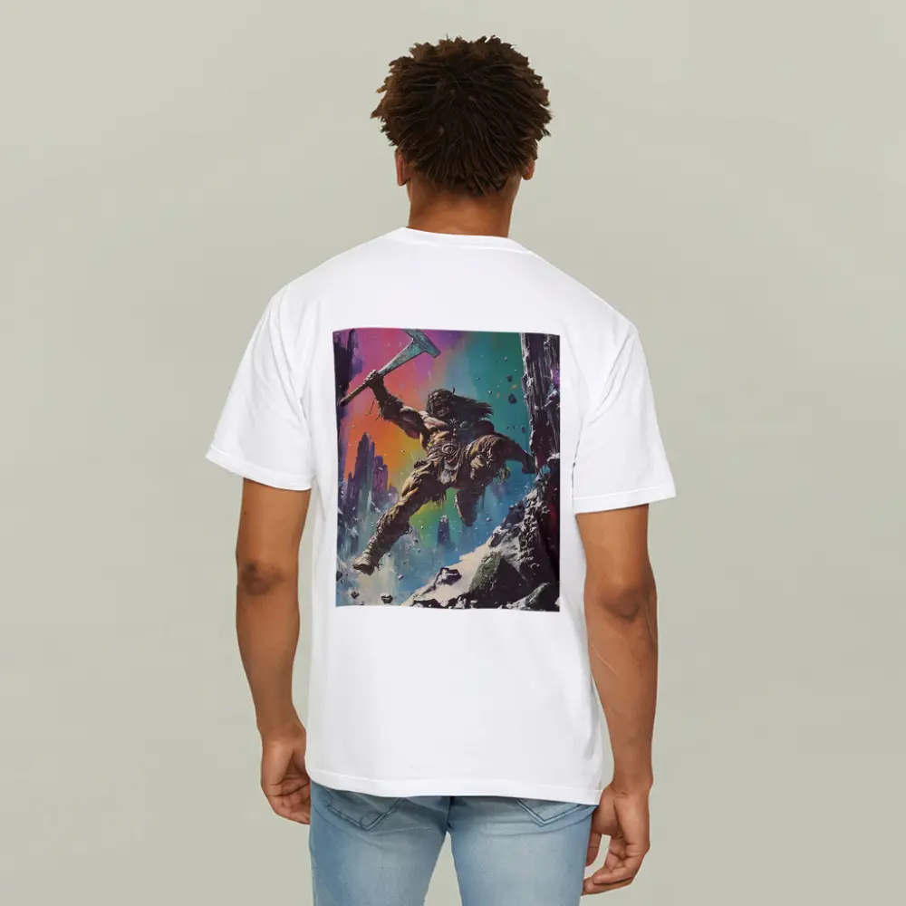 Barbarian Warrior Axe Colorful Fantasy Ruins – T-Shirts