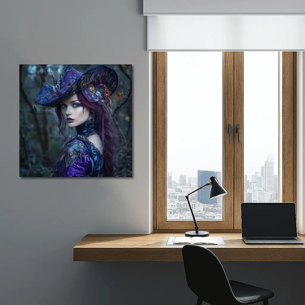 Dark Witch Woman Purple Forest Gothic Art – Wall Art