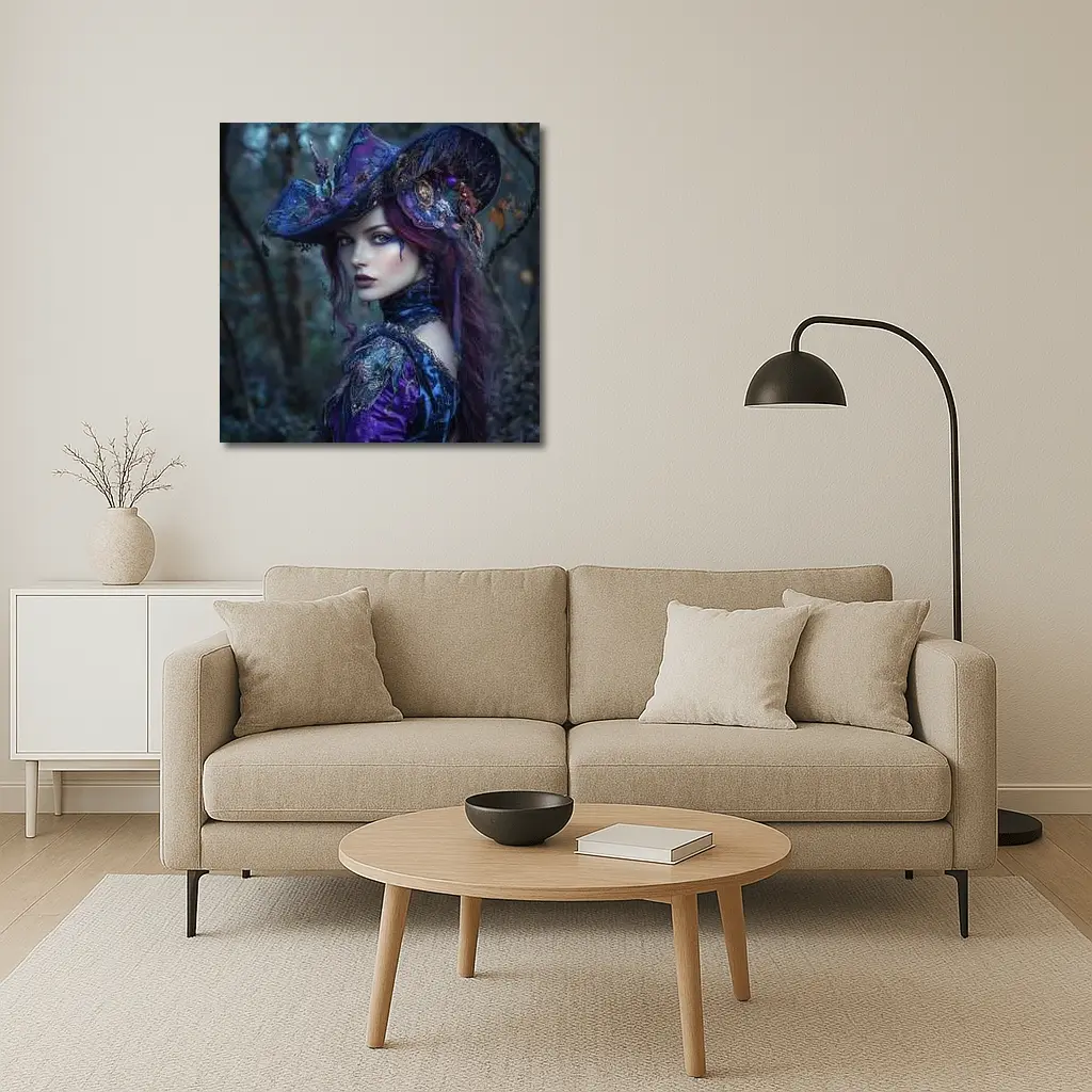 Dark Witch Woman Purple Forest Gothic Art – Wall Art