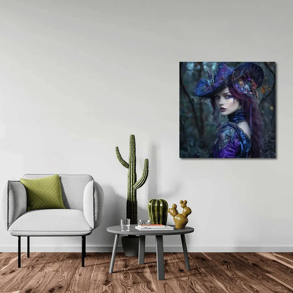 Dark Witch Woman Purple Forest Gothic Art – Wall Art