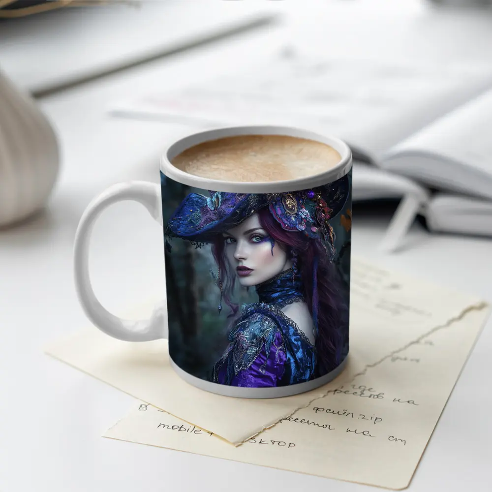 Dark Witch Woman Purple Forest Gothic Art – Mugs