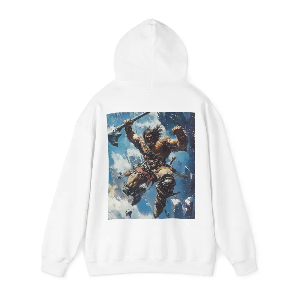 Barbarian Warrior Leaping With Battle Axe – Hoodies