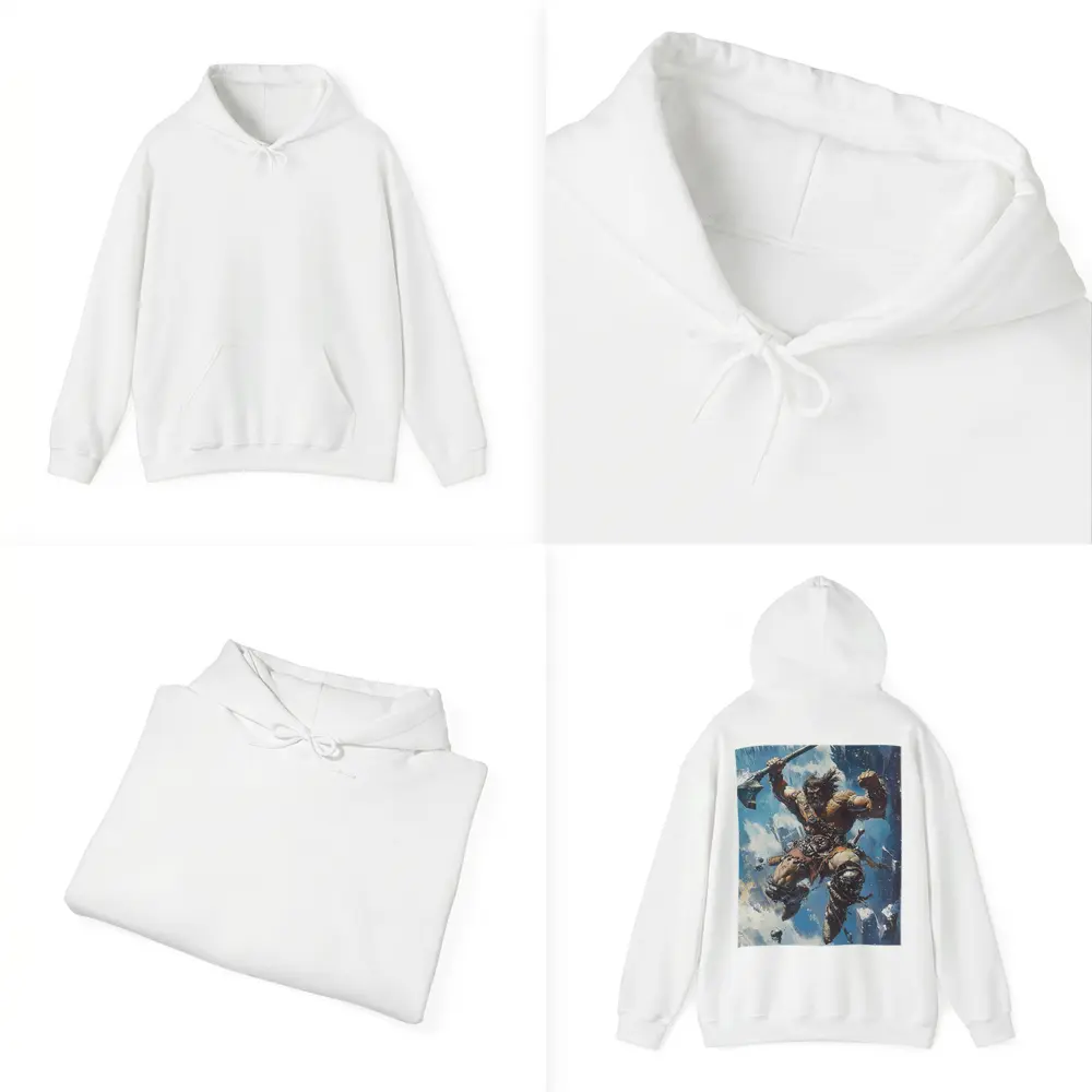 Barbarian Warrior Leaping With Battle Axe – Hoodies