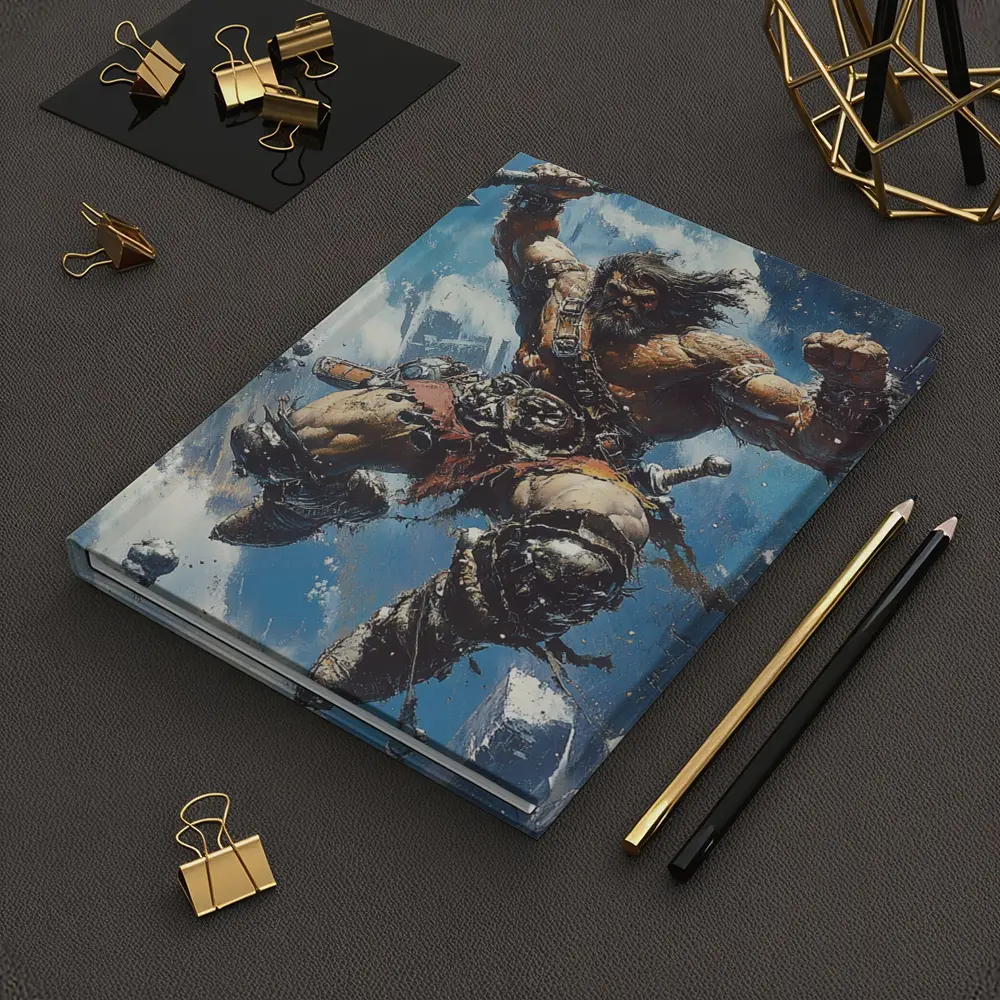 Barbarian Warrior Leaping With Battle Axe – Notebooks