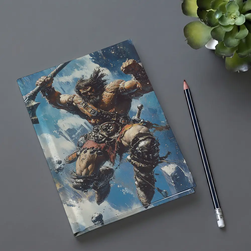 Barbarian Warrior Leaping With Battle Axe – Notebooks