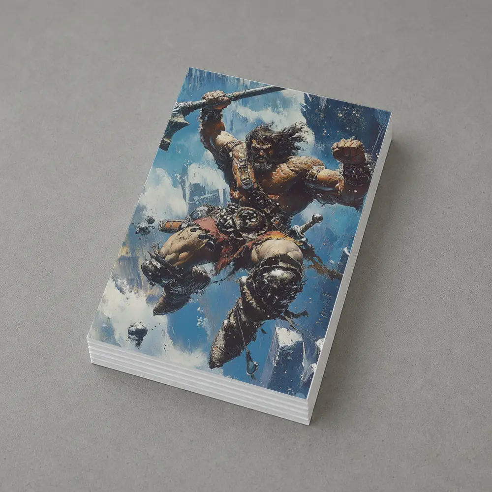Barbarian Warrior Leaping With Battle Axe – Postcards