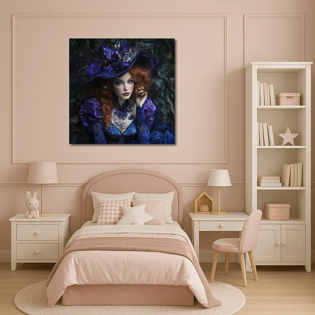 Red Hair Witch Dark Fantasy Forest Portrait – Wall Art
