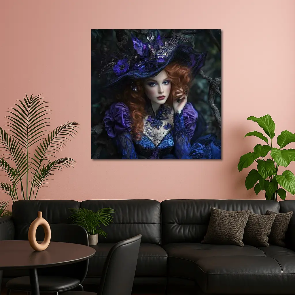 Red Hair Witch Dark Fantasy Forest Portrait – Wall Art