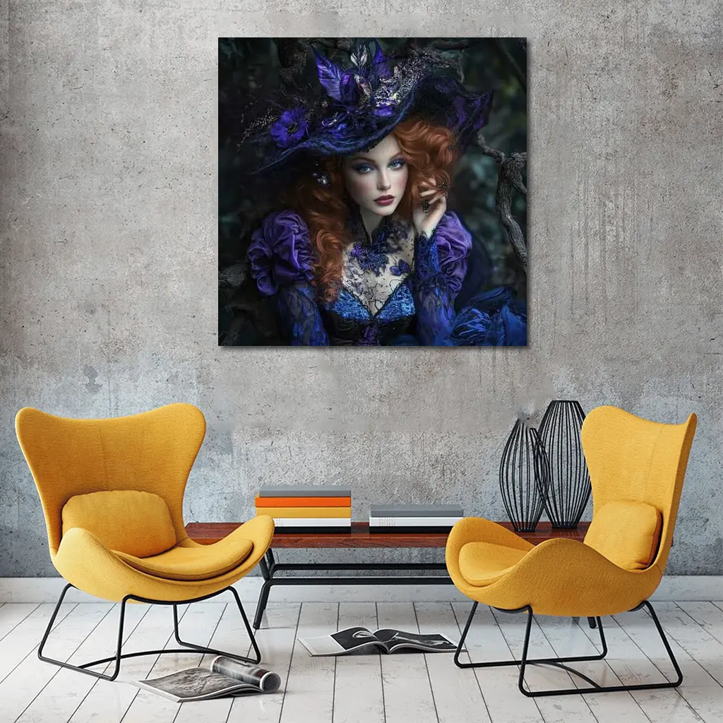 Red Hair Witch Dark Fantasy Forest Portrait – Wall Art