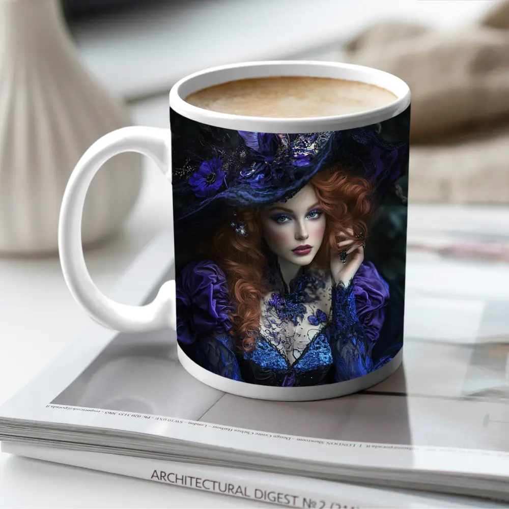 Red Hair Witch Dark Fantasy Forest Portrait – Mugs