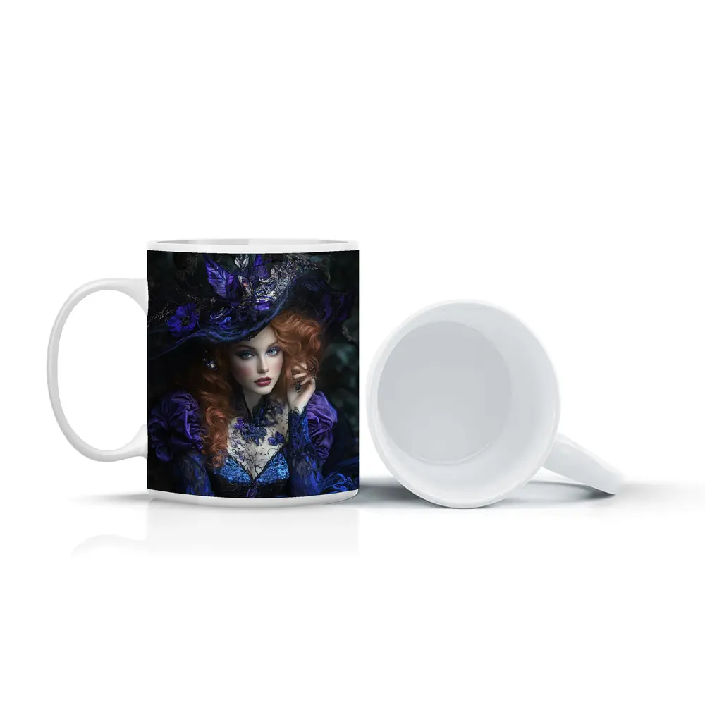 Red Hair Witch Dark Fantasy Forest Portrait – Mugs