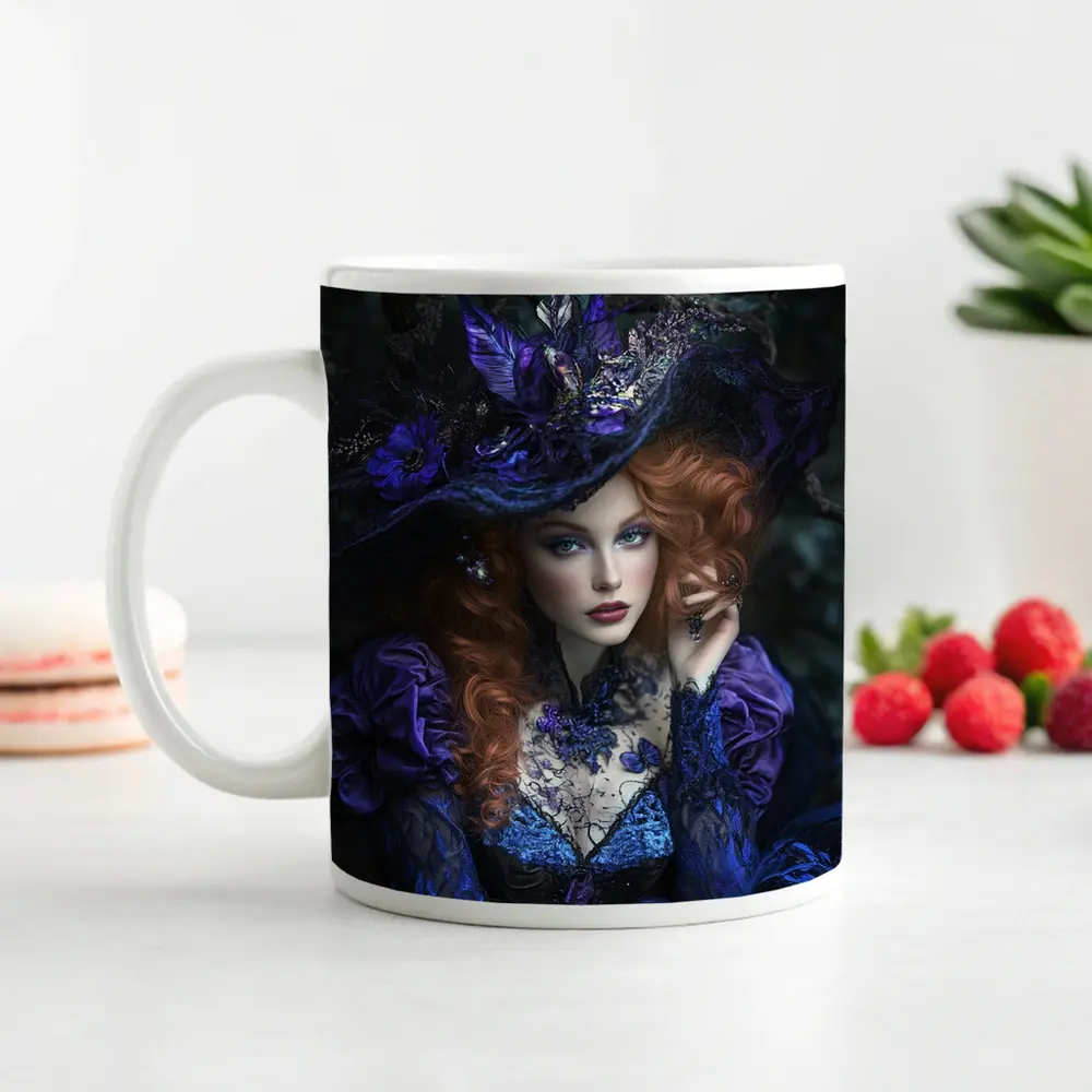 Red Hair Witch Dark Fantasy Forest Portrait – Mugs