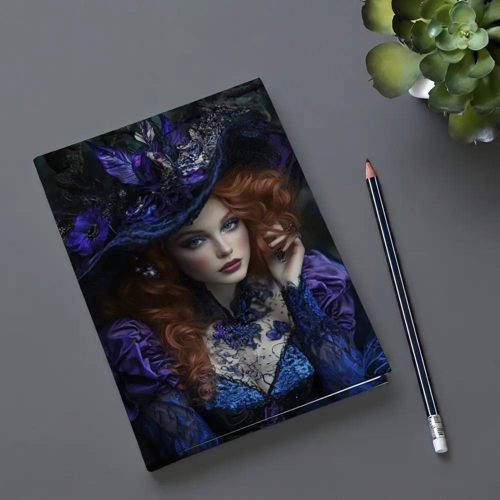Red Hair Witch Dark Fantasy Forest Portrait – Notebooks