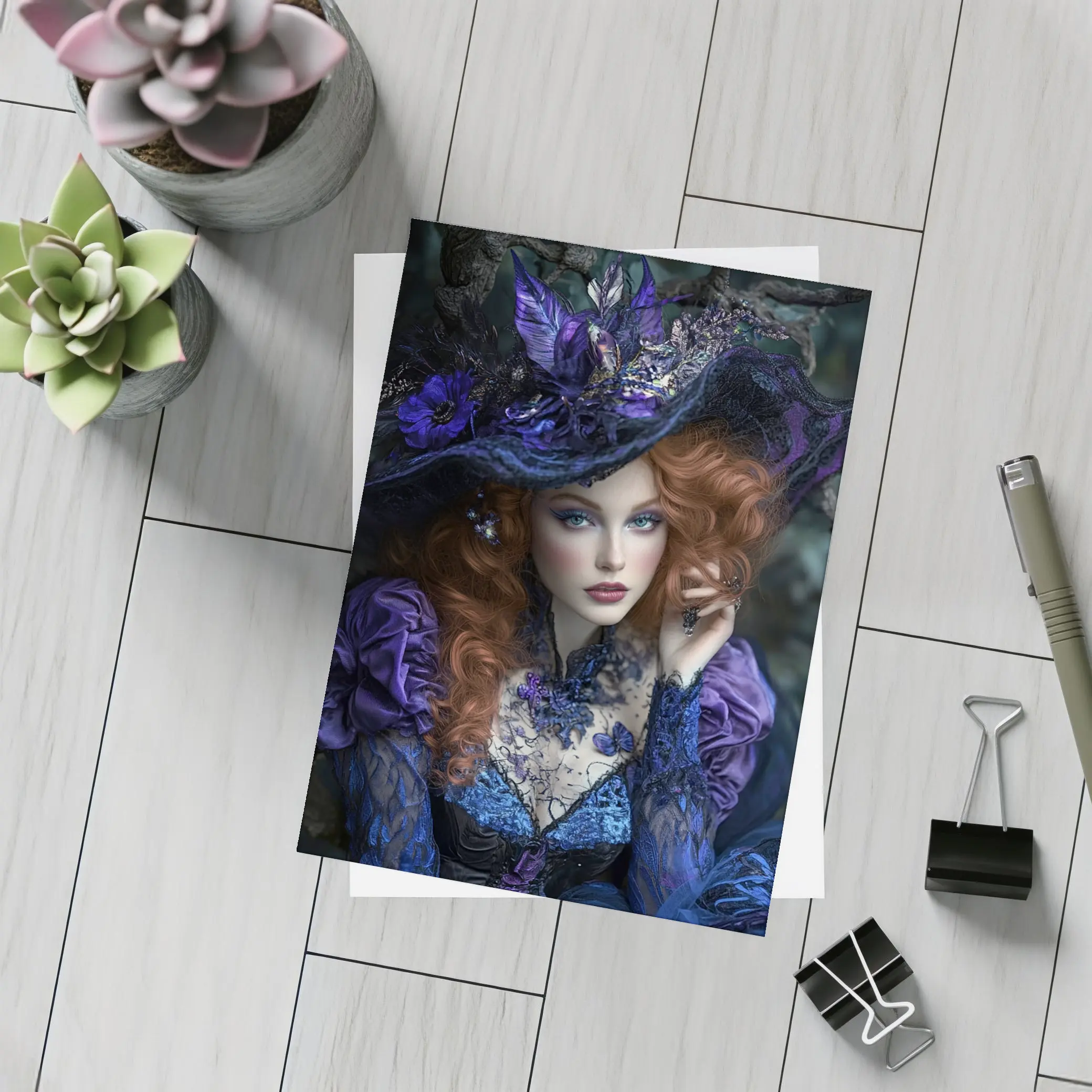 Red Hair Witch Dark Fantasy Forest Portrait – Postcards