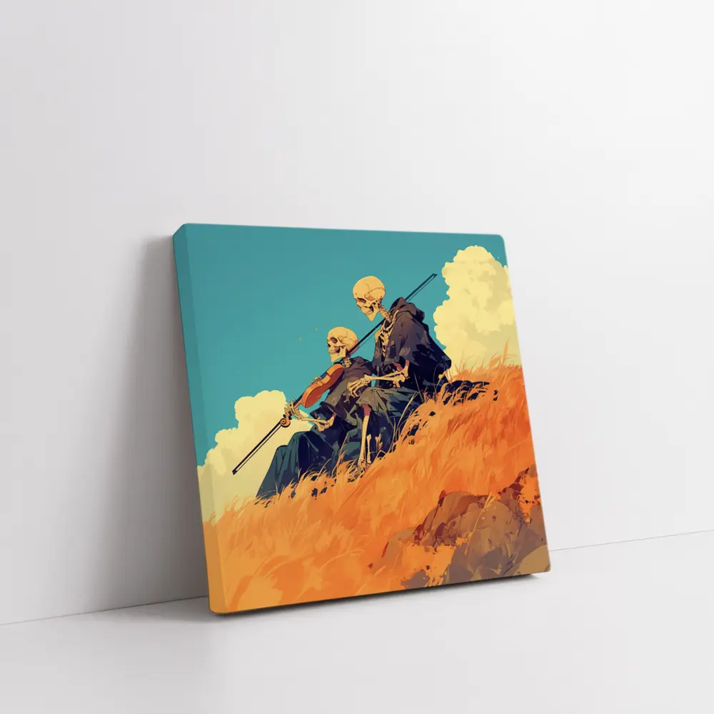 Skeletons Playing Violin on Golden Hill – Wall Art