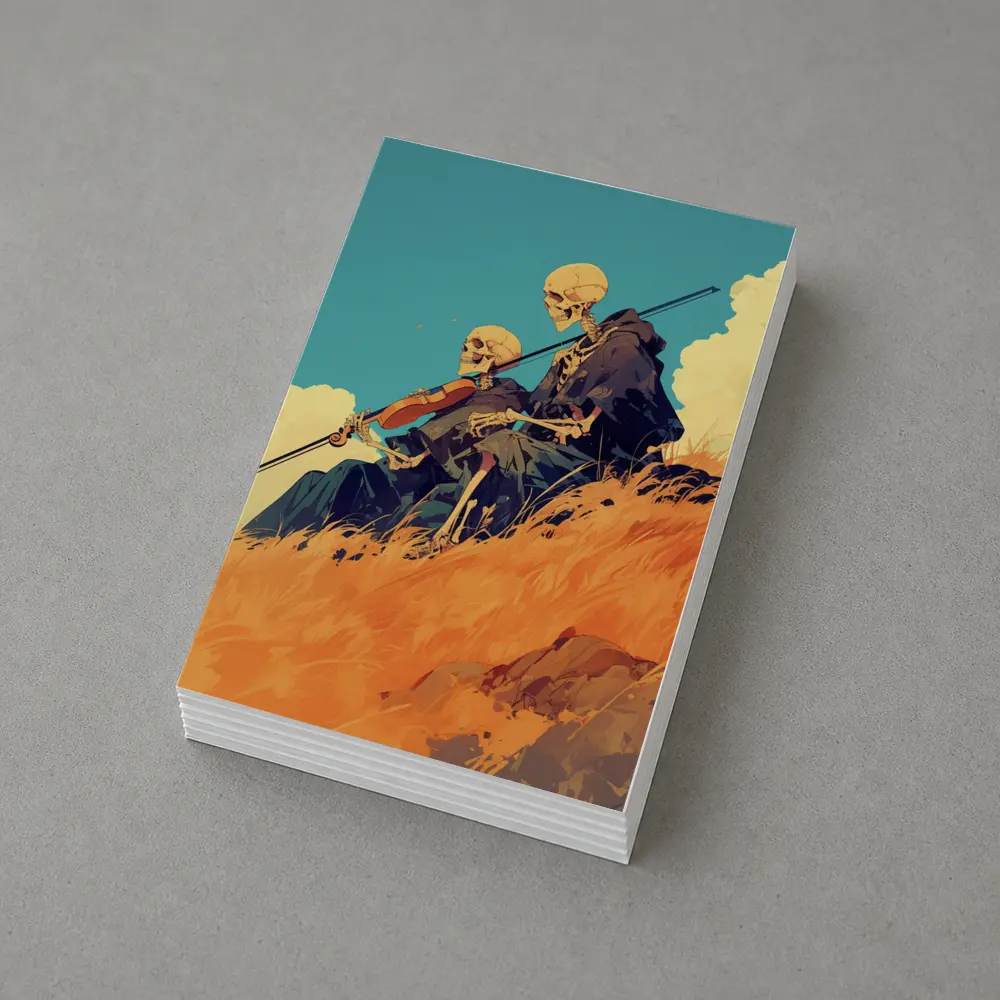 Skeletons Playing Violin on Golden Hill – Postcards