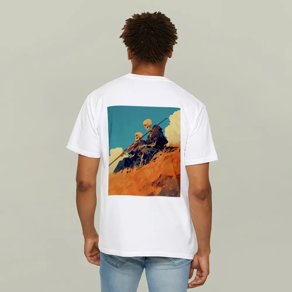 Skeletons Playing Violin on Golden Hill – T-Shirts