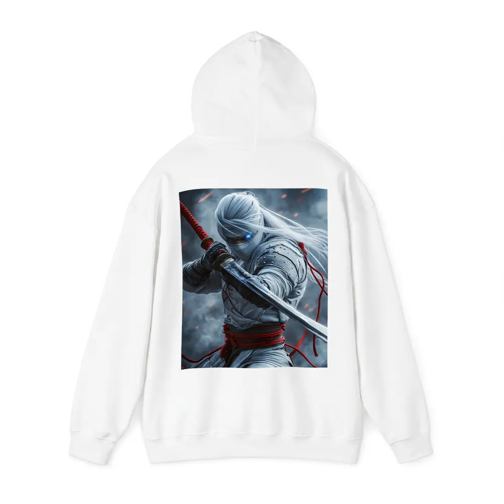 White Ninja Warrior Katana Smoke Background – Hoodies