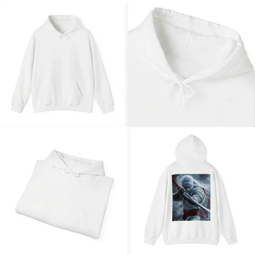 White Ninja Warrior Katana Smoke Background – Hoodies