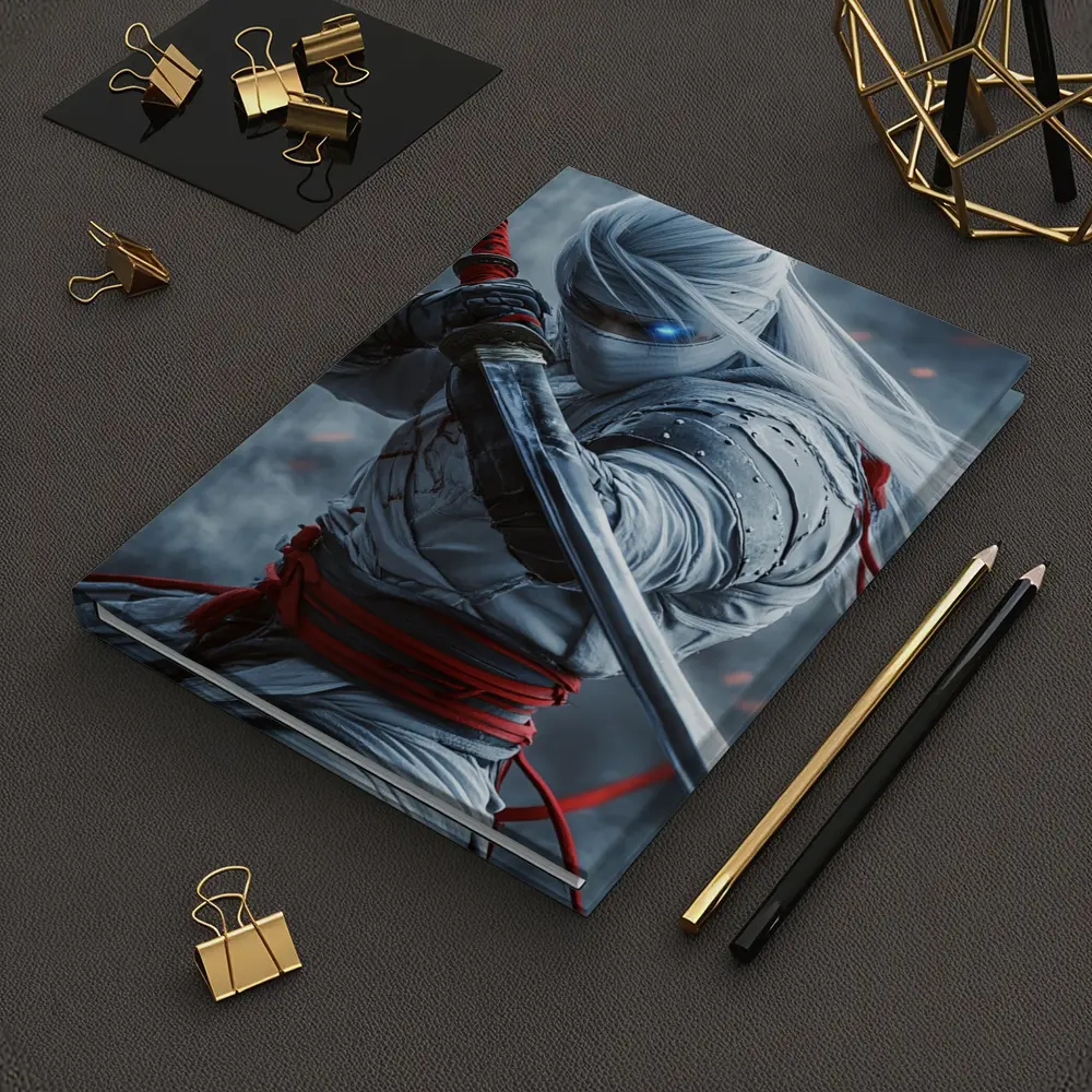White Ninja Warrior Katana Smoke Background – Notebooks