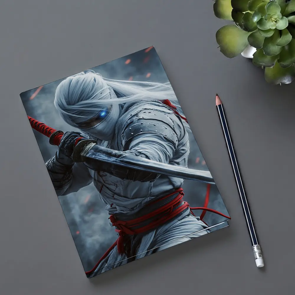 White Ninja Warrior Katana Smoke Background – Notebooks