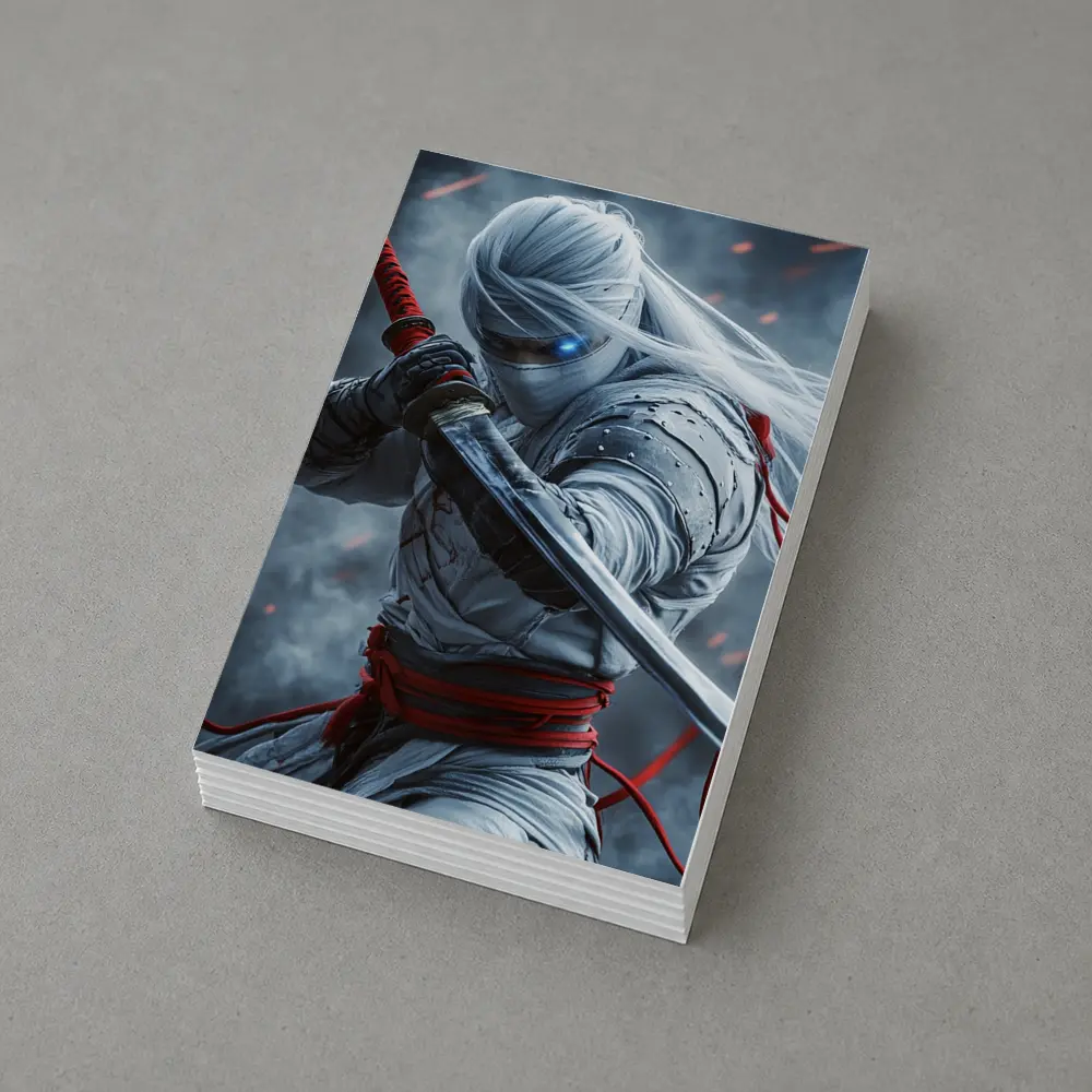 White Ninja Warrior Katana Smoke Background – Postcards