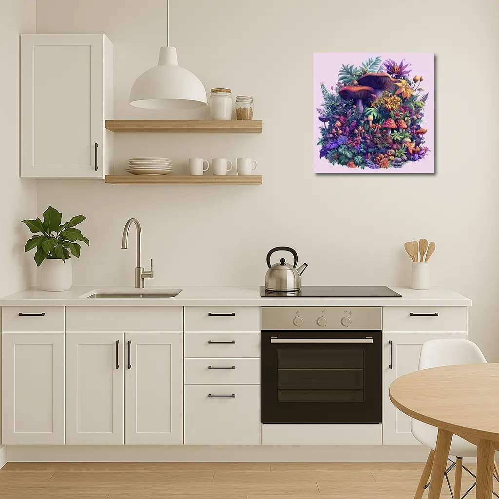 Colorful Mushrooms and Tropical Flowers Fantasy – Wall Art