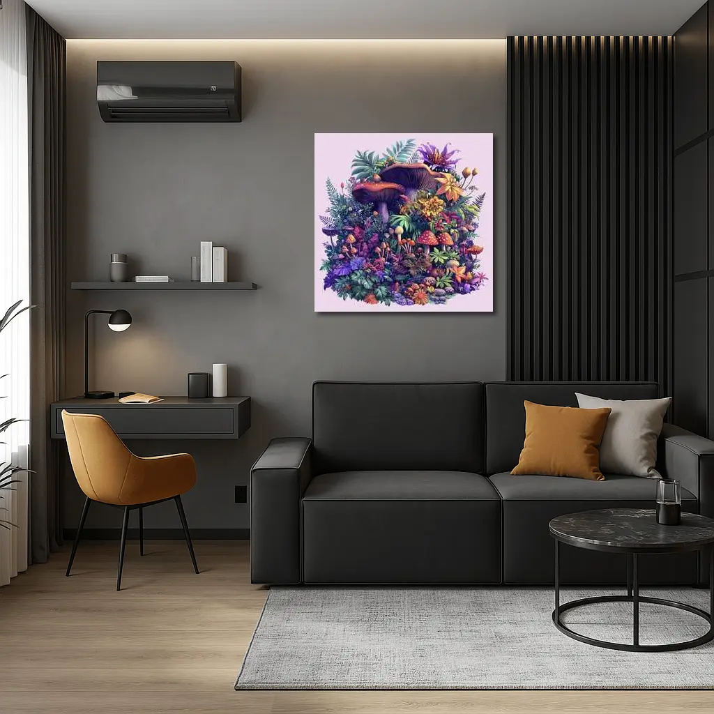 Colorful Mushrooms and Tropical Flowers Fantasy – Wall Art
