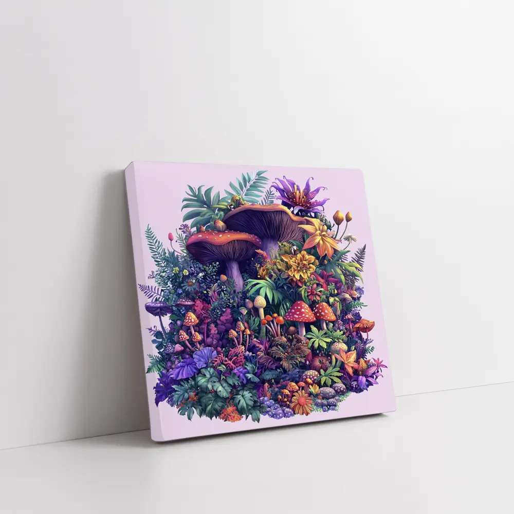 Colorful Mushrooms and Tropical Flowers Fantasy – Wall Art