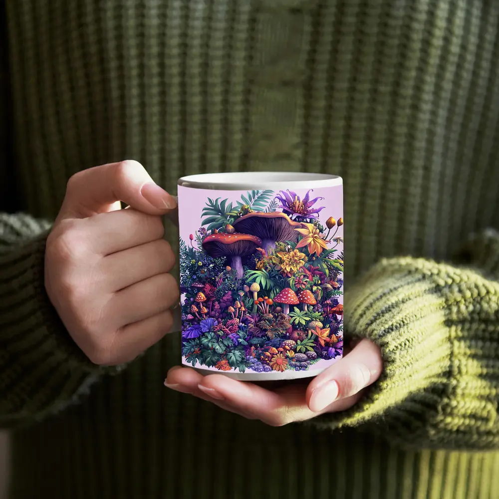 Colorful Mushrooms and Tropical Flowers Fantasy – Mugs