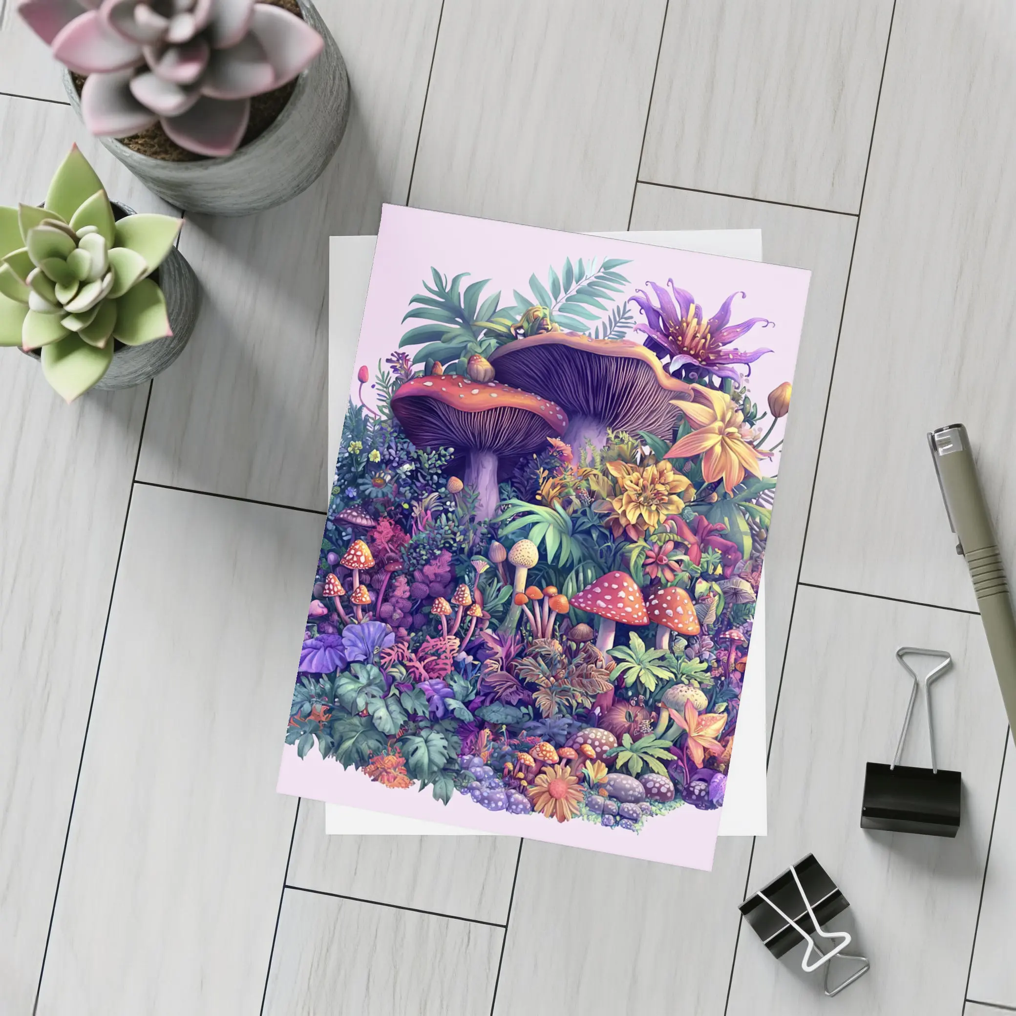 Colorful Mushrooms and Tropical Flowers Fantasy – Postcards