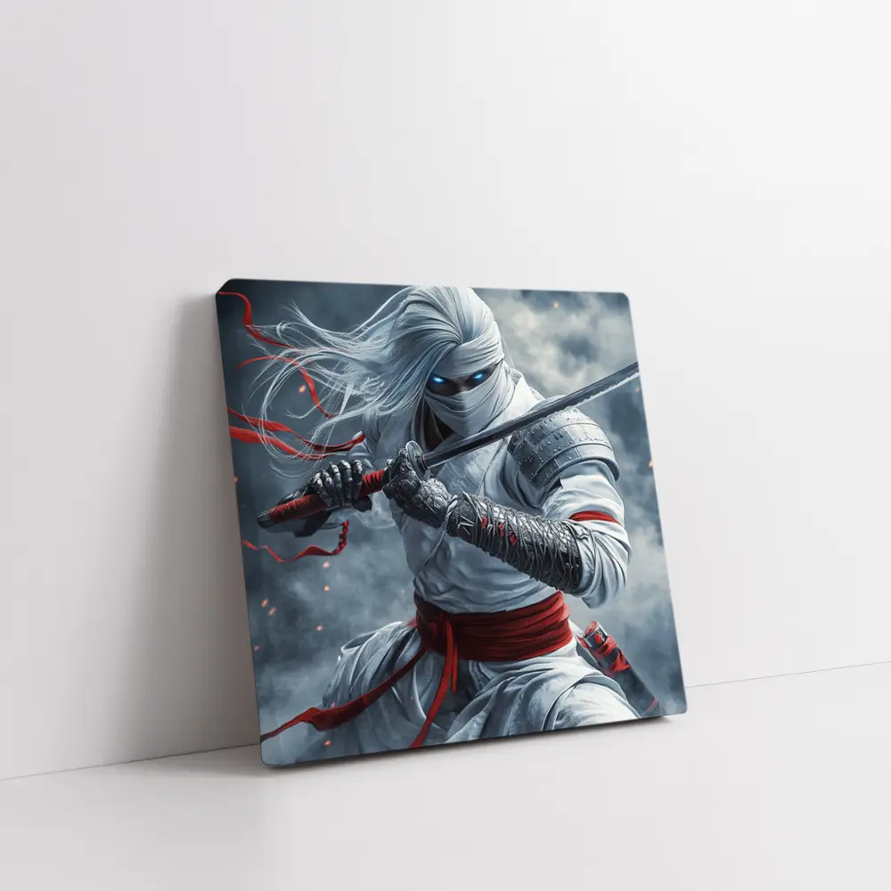 White Ninja Warrior Sword Smoke Battle – Wall Art
