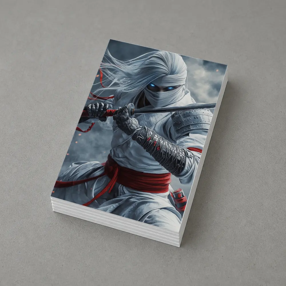 White Ninja Warrior Sword Smoke Battle – Postcards