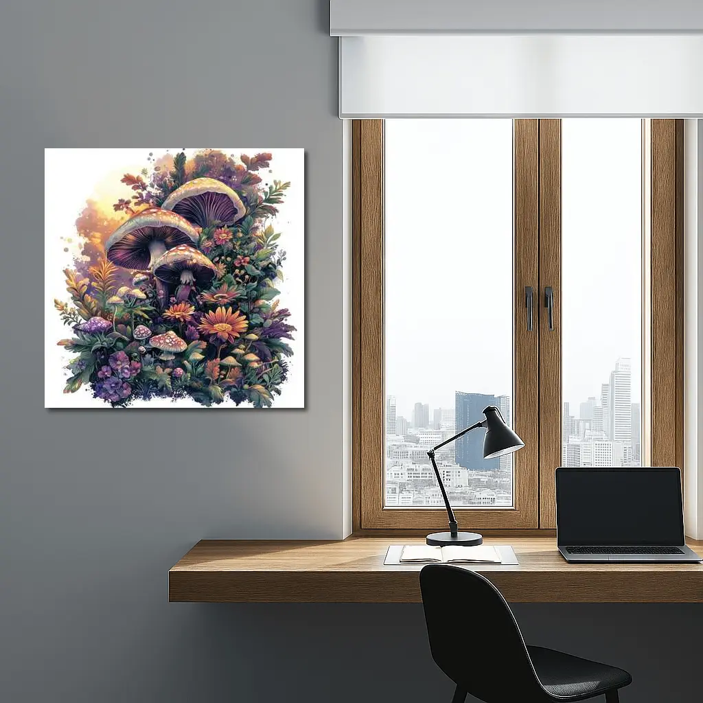 Mushrooms and Wildflowers Botanical Fantasy Art – Wall Art