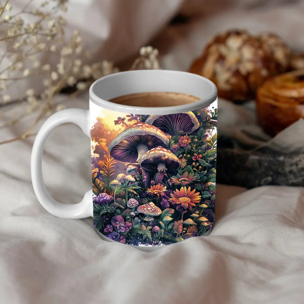 Mushrooms and Wildflowers Botanical Fantasy Art – Mugs