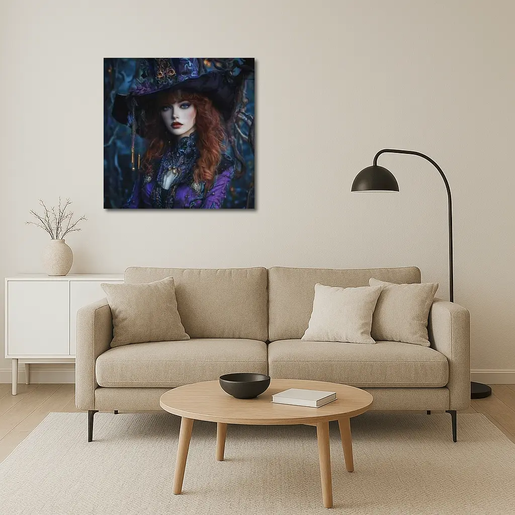 Red Hair Witch Purple Fantasy Dark Forest – Wall Art