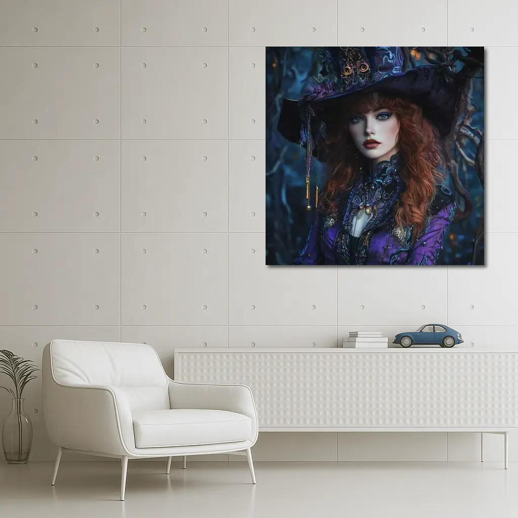 Red Hair Witch Purple Fantasy Dark Forest – Wall Art