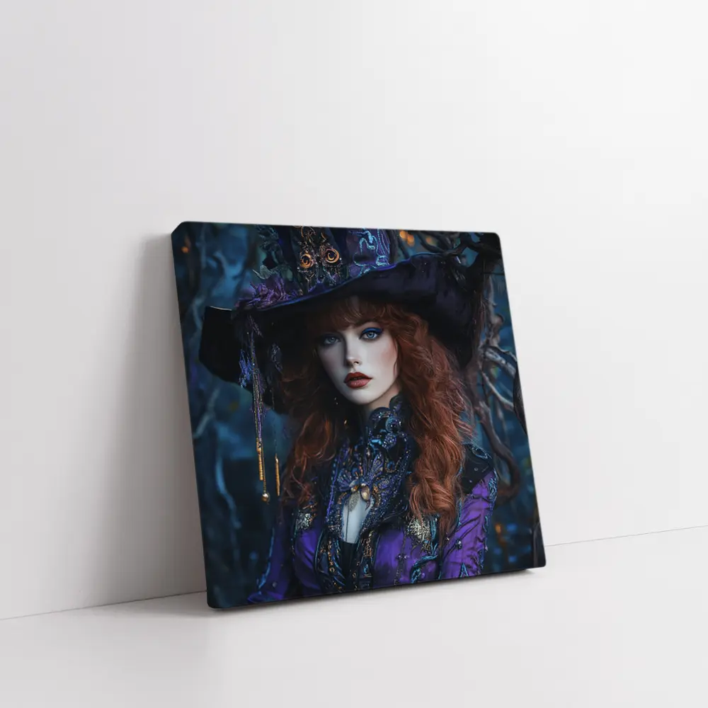 Red Hair Witch Purple Fantasy Dark Forest – Wall Art