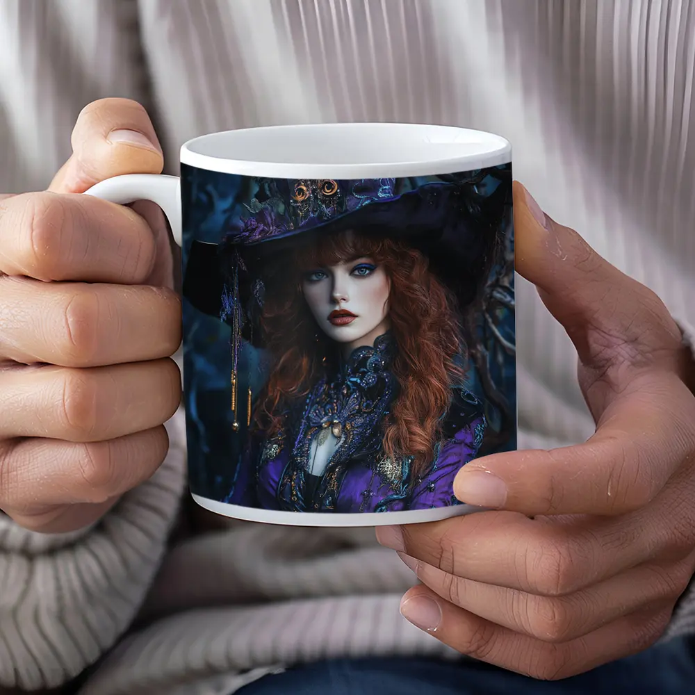 Red Hair Witch Purple Fantasy Dark Forest – Mugs
