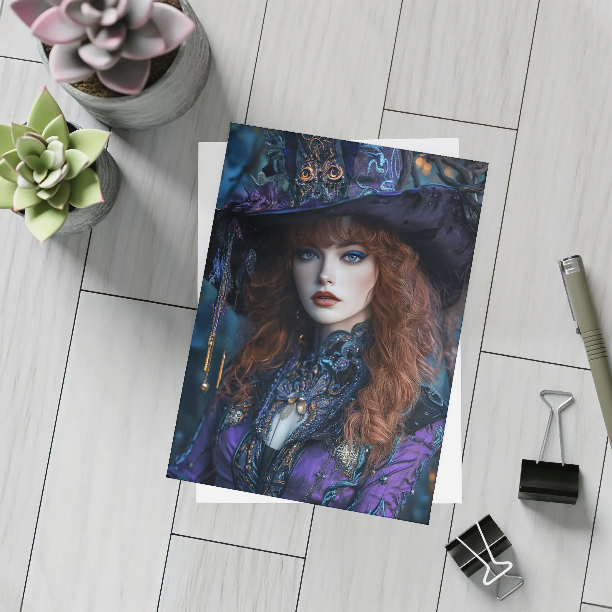 Red Hair Witch Purple Fantasy Dark Forest – Postcards