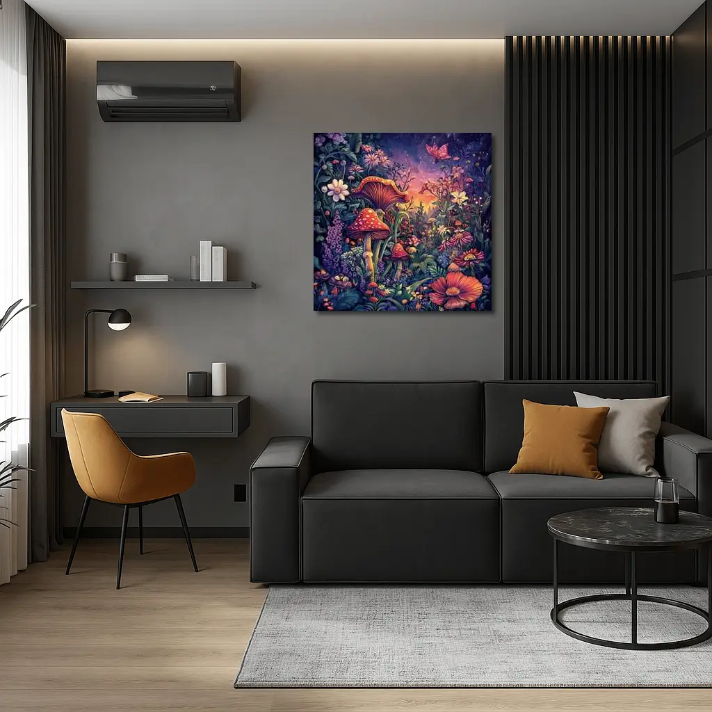 Psychedelic Mushroom Garden Fantasy Night Sky – Wall Art