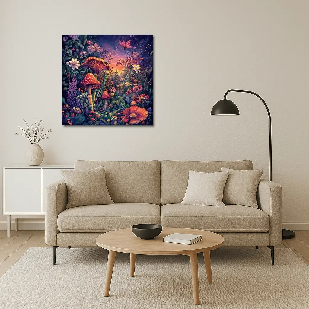 Psychedelic Mushroom Garden Fantasy Night Sky – Wall Art