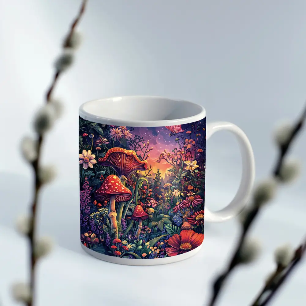 Psychedelic Mushroom Garden Fantasy Night Sky – Mugs